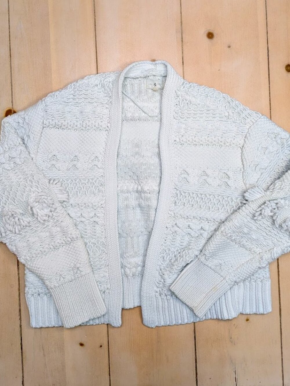 Lou & Grey Anthropologie Ivory Chunky Textured Cardigan Sweater Medium Boho